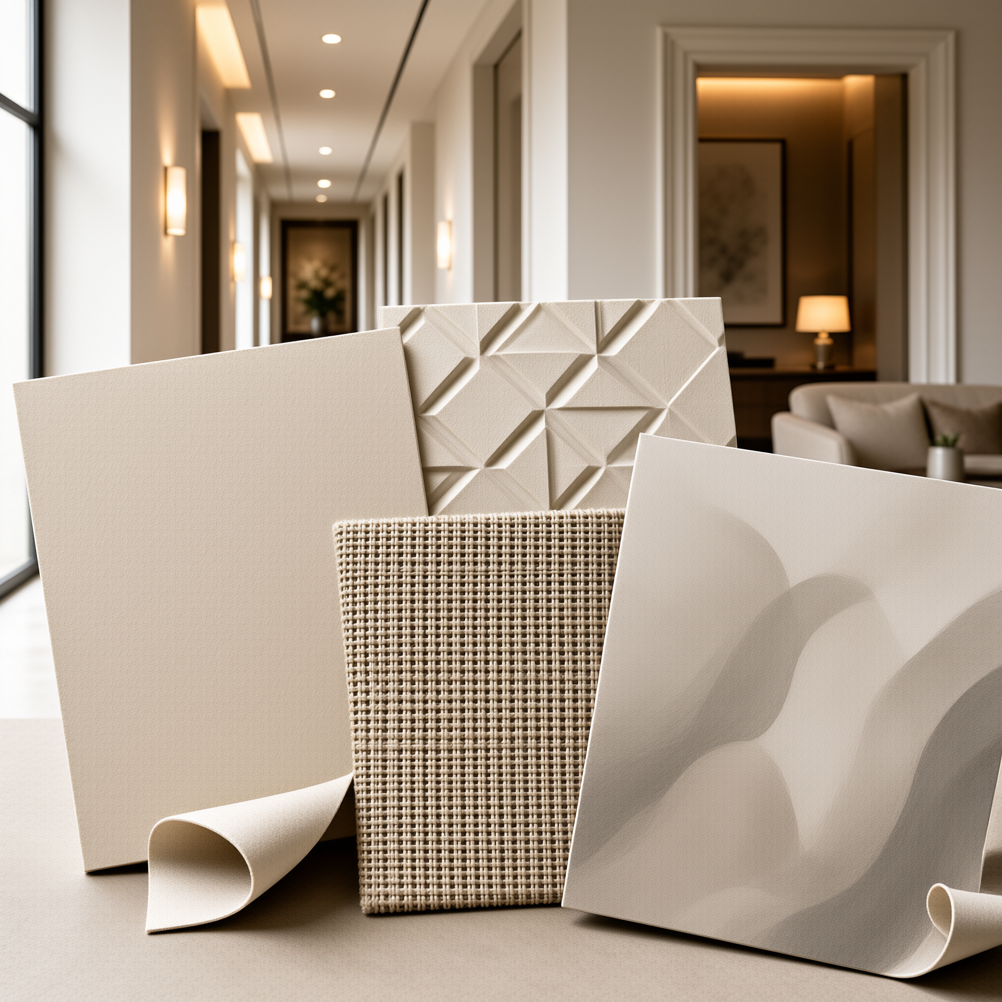 Vergleichstabelle zu Tapetenanforderungen für Lobby, Hotelzimmer, Restaurant, Büro und Retail